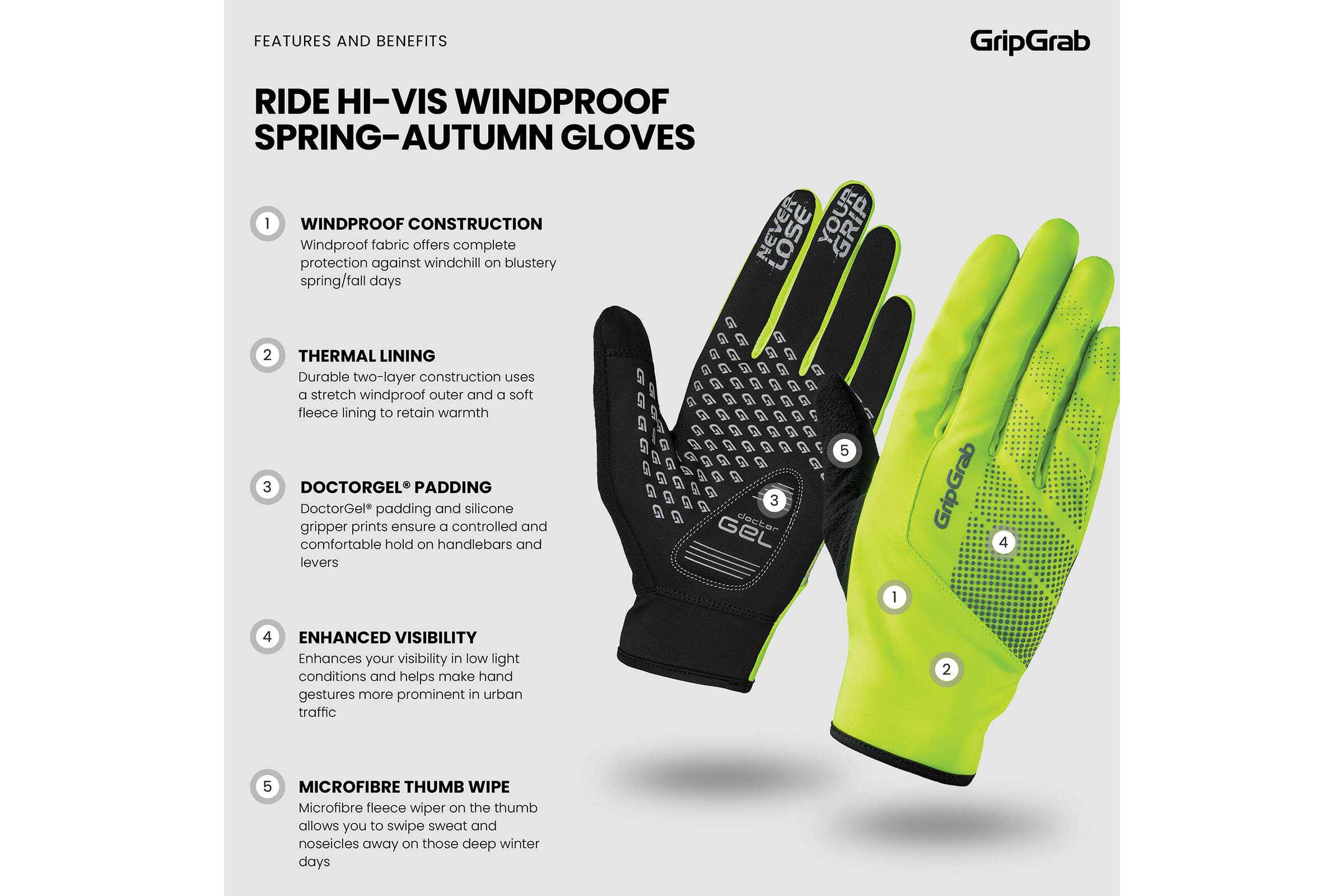 GripGrab Ride Windproof Midseason Handskar Hi-Vis Gul - Bild 3